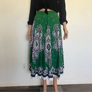 Vintage 90s Sandy Starkman Green Paisley Circle Skirt M